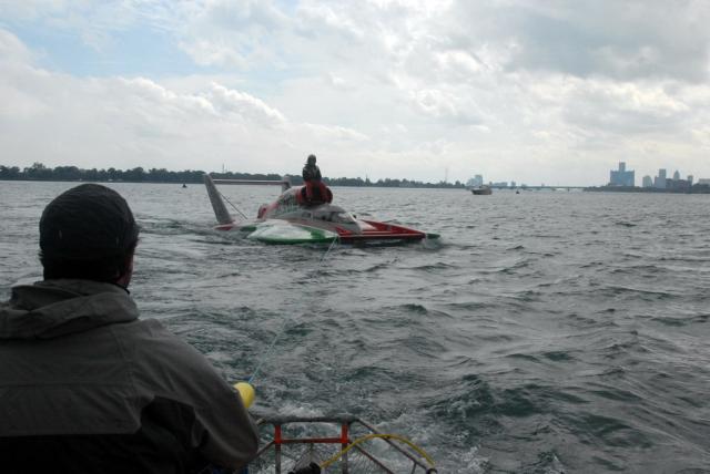 The winner being brought back to the pits